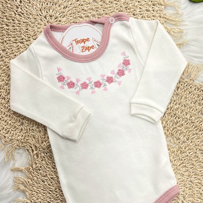 CONJ. DE MALHA 3 PEÇAS - Ramo Florido Rose - Off White e Rose